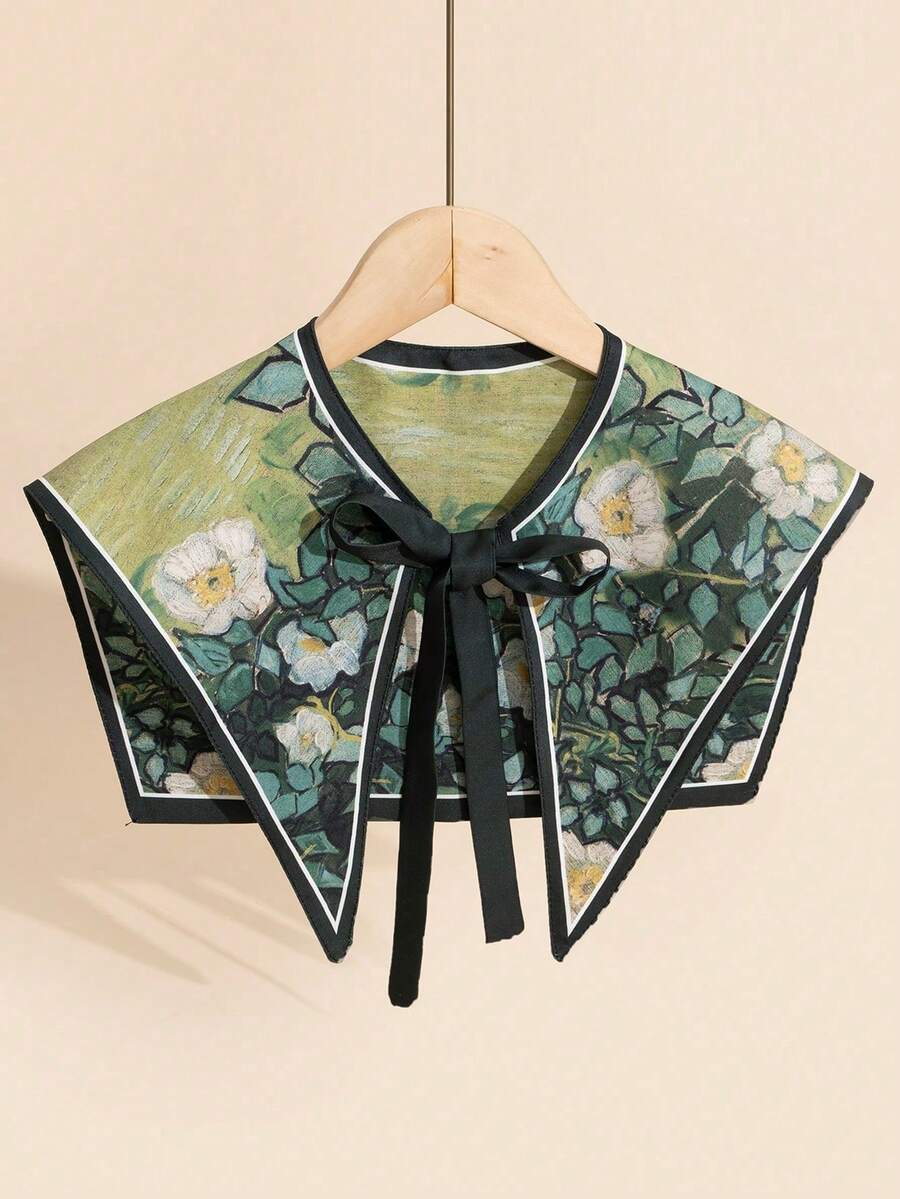 一件复古油画印花可拆卸领子,适合日常穿着,春夏皆宜,也可用于圣诞装饰。 - 墨綠色 - 查看 1