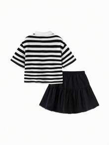 Balabala Girls' Set Summer Children's Clothing 2025 New Big Tween Girl Two Pieces Set - Black and White - View 5