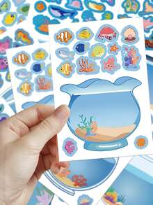 8片梦幻鱼缸拼图贴纸，适用于笔记本电脑、手册、滑板、收纳架、盒子、手机壳等。