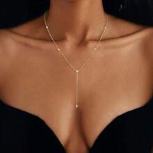 Women Elegant Versatile Crystal Rhinestones Long Y-Shape Tassel Necklace