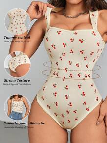 Women's Bodysuits Sexy Ribbed Strappy Square Neck Sleeveless Tummy Control Tank Tops Bodysuits