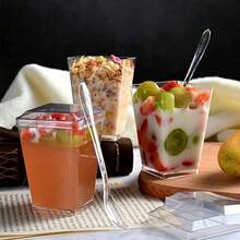 10/20/25/50/100pcs 5oz/150ml Square Dessert Cups With Lids - Transparent Party Cups For Outdoor Use, Suitable For Yogurt, Ice Cream, Cheesecake And Mini Desserts - Birthday, Wedding, Holiday (Christmas, Eid) And Celebration Dessert Trays | Party Dessert Display - Transparent - View 10