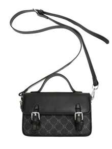 Minimalist Mini Box Shaped Crossbody Bag, "Peach Tree" Design - Black - View 7