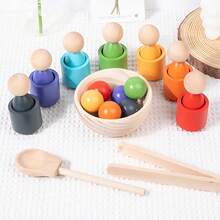 Baby Montessori Wooden Toy Rainbow Ball And Cups Color Sorting Games For Learning Color Sorting And Counting,Fine Motor Early Education Learning Toys Gifts For Children(Random Style)(Random Color) - Multicolor - View 10