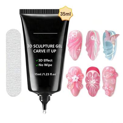 GLOZ 35ML 3D Sculpting Gel Nail Glue For Nail Designs And DIY Nail Art - Clear Gel Polish For Drawing, Molding, Sculpture And Decoration With Nail Rubbing Strips Nails