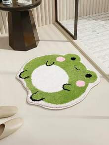 1 件可爱青蛙印花地毯，毛绒质感，不规则形状，尺寸误差 1-5 厘米，家居装饰地毯，精致包边，亲肤无异味，可水洗，适用于客厅、卧室、浴室、书房、衣橱、洗手间等场所。