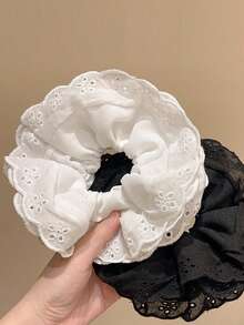 1pc Women's Elegant White Lace Scrunchie, Delicate Layered Design, Versatile Hair Accessory For Everyday Use Scrunchies Hair Ties Scrunchy Hair Ties Ponytail Head Accessories Elastic Band Beauty Home Hair Accessories - White - View 8