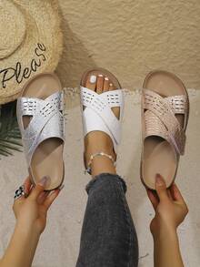 新款女士凉鞋，时尚沙滩度假矫形拖鞋，女士轻便运动瑜伽垫拖鞋，厚底拖鞋，舒适足底筋膜炎足弓支撑女鞋 - 白色 - 查看 3