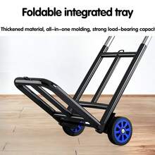Folding Handcart For Easy Storage And Transportation, Equipped With A Retractable Anti Slip Handle For Easy Grip And Movement. Includes Two Detachable Elastic Bands For Securely Securing Goods During Transportation - Black - View 8