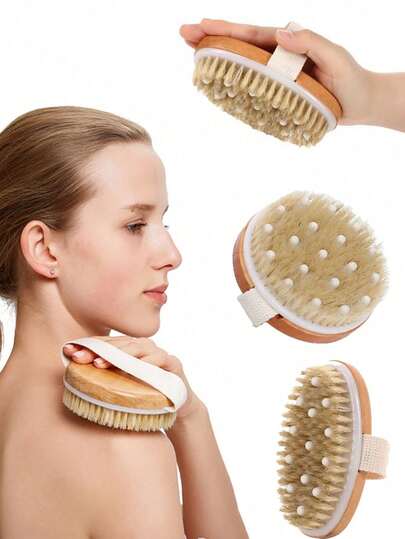 1/2pcs Natural Bristle Body Exfoliating Brush, Shower Brush, Back Scrubber, Dry & Wet Dual Use Body Scrubber, Essential For Back To School Season