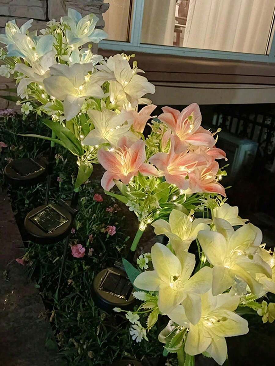 7-Bloom Solar Powered Lily Flower Garden Lights, Waterproof LED Lights, Solar Powered, Suitable For Yard Path Decor, Mother's Day Garden Gift, Party Decoration - Multicolor - View 1