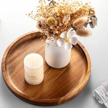 Wooden Serving Tray Round Shape Charcuterie Boards Decorative Tray For Living Room Kitchen Home - 棕色 - 查看 1