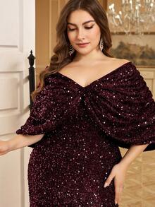 Đầm dạ hội Fuaheng cỡ lớn dành cho nữ, kiểu đuôi cá, đính kim sa lấp lánh, thích hợp cho mùa thu, đám cưới, kỳ nghỉ, mùa xuân. - Màu Đỏ Sâu - Xem 3