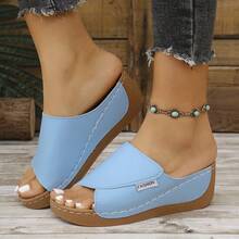 欧美海外大码碎花坡跟休闲凉鞋，露趾坡跟拖鞋