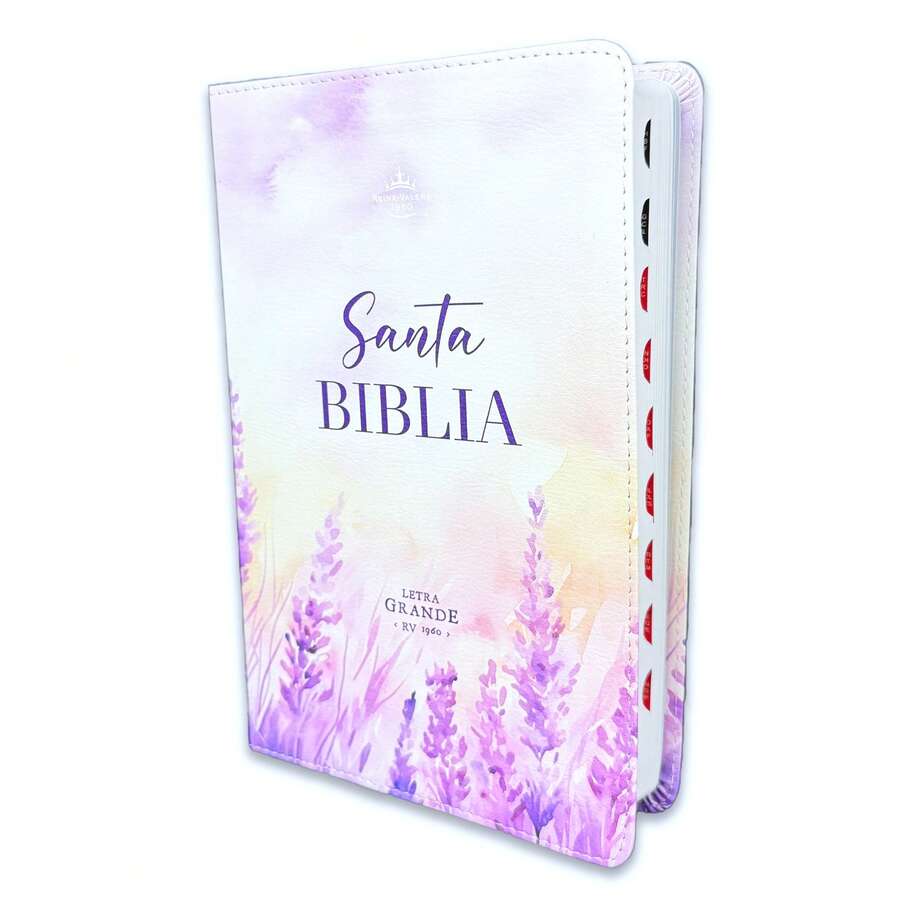 Biblia Letra Grande 12 Puntos Para Mujer RV1960 Imit Piel Primavera Floral Lila Con Indice - Multicolor - View 1