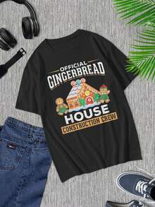 Camiseta divertida de tripulación de casa de jengibre - Camiseta de repostería navideña para hombres, atuendos familiares a juego para Navidad, regalo para amantes del hombre de jengibre - Negro - Ver 1