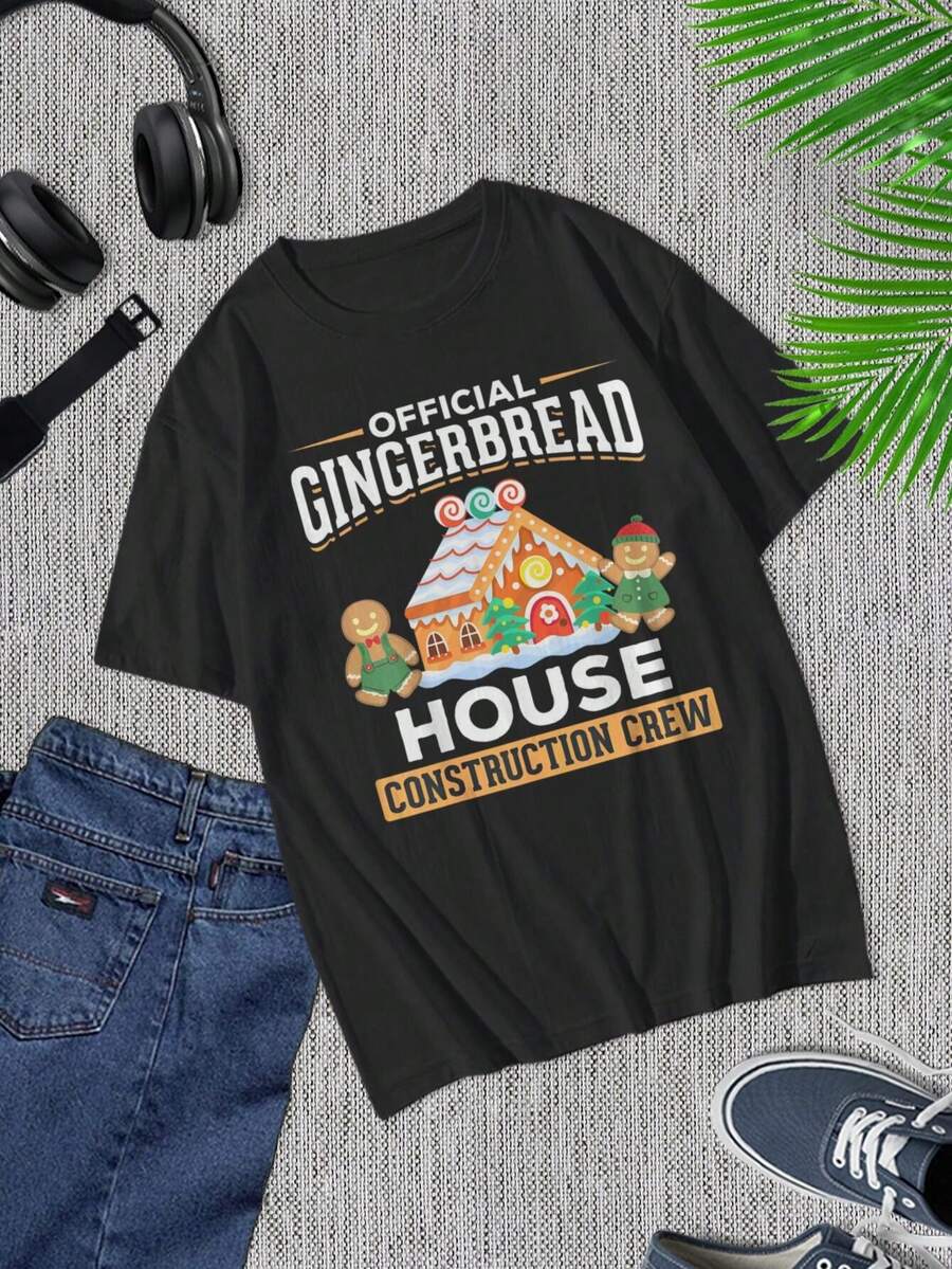 Camiseta divertida de tripulación de casa de jengibre - Camiseta de repostería navideña para hombres, atuendos familiares a juego para Navidad, regalo para amantes del hombre de jengibre - Negro - Ver 1