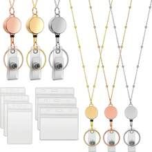 1 Set Women Badge Lanyard Badge Necklace Retractable Badge Reel With 2 ID Card Holders, Girl Necklace Nurse Office Worker, Back To School Season
