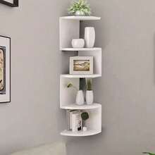 5 Tier Floating Corner Shelves Wooden Storage Display Shelf Units Wall Mount UK - White - View 6