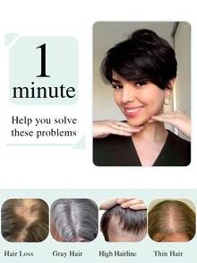 Natural Black Short Hair Topper With Bangs Relaxed Pixie Cut Clip In Hair Topper For Women With Thinning Hair Synthetic Hair Top Hairpieces