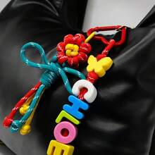 1pc Floral Design Custom Bag Charm, Acrylic Colorful Letter Keychain, Handmade Rope Sunflower Bag Pendant, Heart Keychain, Decorative Pendant, Christmas/Halloween/Easter/Mother's Day Personalized Gift,Apparel Accessories,Chic Autumn,Boyfriend,Girlfriend,Family,Friends