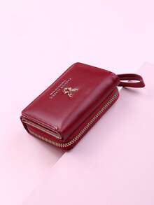 New Women Short Wallet Red Deer Horn Mini Zipper Coin Purse Cartoon Tri-Fold Snap Card Holder - Burgundy - View 4