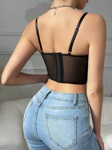 EZNV 1 pieza Top de clubwear con cierre de diamantes en la espalda, ajustado y con escote pronunciado