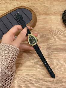 1pc Triangle Watch Gold Dial Brown/Black Strap Simple Quartz Movement Watch Suitable For Daily Decoration - one-size - View 4