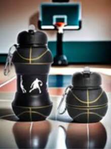 Basketball Collapsible Water Bottle 550ml - Foldable Silicone Sports Cup With Carabiner, Leakproof Travel Water Bottle For Gym, Hiking, Camping, Outdoor & Basketball Fans (Black Gold)