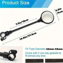 Miroir rétroviseur de vélo 360° rotatif et réglable, lentille grand angle, bras long flexible pour une installation facile, convient pour les vélos de montagne, les scooters électriques et les véhicules légers - Cadre en ABS noir, accessoires de pédale Miroir ovale Accessoire de sécurité, pièces de vélo