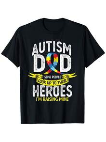 Camiseta de autismo para papá, algunas personas admiran a sus héroes, camisetas de algodón de moda de manga corta, camiseta de estilo urbano de manga corta, camiseta de ajuste cómodo para hombres, camiseta de cuello redondo, ultra suave, transpirable, que absorbe la humedad, regalos para hombres, mujeres - Negro - Ver 2