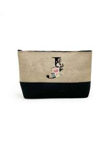 1 set, Bolso de mano tipo tote con estampado de flores con inicial A y correas para el hombro & Set de bolsas de maquillaje con iniciales de la A a la Z, bolso de regalo personalizado con bolsillos laterales, bolso de playa con pañuelo, bolsos de almacenamiento portátiles y de ocio, bolsas de compras multifuncionales, bolsa de almacenamiento simple para viajes