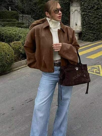 Kadın Bomber Ceket Bahar Mont Bol Uzun Kollu Fermuarlı Vintage Ceket Bayan Yeni Ceket Yeşil Dış Giyim