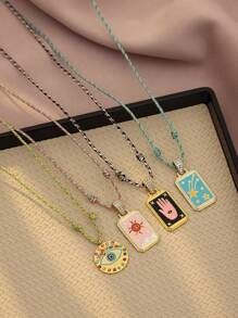 1pc Boho Tarot Card Demon Eye Braided Adjustable Necklace Pendant Suitable For Daily Wear, Travel, Holiday Gift
