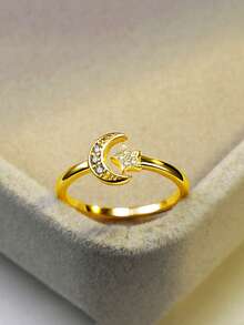 1pc Adjustable 925 Sterling Silver Star Moon Rings, New Minimalist Cubic Zirconia Comet Tail Rings, Elegant Gift - Stars and Moon - View 12