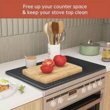 Tapis de protection en silicone pour dessus de cuisinière - 28 "X20" Couvre-plaque de cuisson en céramique, couvre-plaque en verre résistant à la chaleur, film de protection pour cuisinière plate de camping-car, grand tapis de séchage en silicone - Noir/Gris