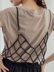 1 Pezzo Nuova Moda Dolce Ragazza Top Corto Semplice Con Perle Finte