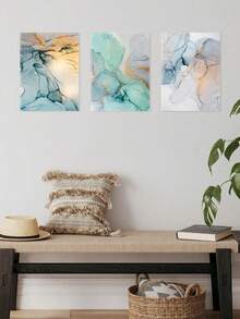 3 件套抽象墙面艺术装饰、大理石纹理绘画、金色点缀艺术版画、流体艺术帆布印刷墙画、蓝绿色调帆布艺术品、艺术图案 - 彩色 - 查看 6