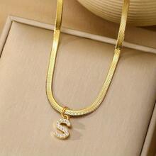 1 件 18k 鍍金鈦鋼鎖骨鏈帶英文字母吊墜嵌水鑽,適合女士日常佩戴 - 金黃色 - 查看 27