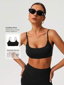 Sodalemon Women Fitness Backless Straight Strap Yoga Training Sport Bra - Black - View 3