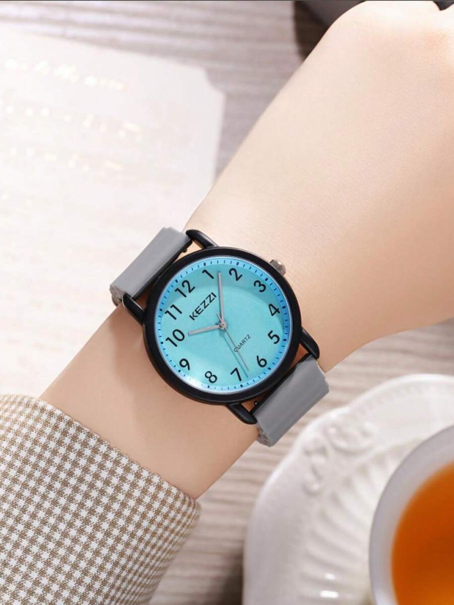 KEZZI Unisex Minimalist Casual Versatile Large Letter Engraved Silicone Strap Watch - Grey - View 1