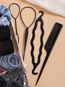 Bộ phụ kiện tóc 1109 món cho bé gái, Dây buộc tóc đuôi ngựa bằng nylon cơ bản, Dây buộc tóc bằng vải satin đen nâu, Băng đô bằng dây thun co giãn màu trung tính, Bộ dụng cụ tạo kiểu tóc tết Phụ kiện tóc hàng ngày - Nhiều màu - Xem 7