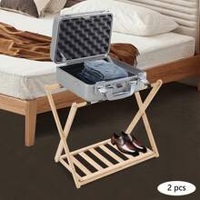 CNCEST Bamboo Luggage Rack, 2 Packs Luggage Rack, Floor Mounted Luggage Storage Rack, Folding Luggage Rack For Bedroom, Guest Room, Living Room (Wood Color) - Wood Color - View 3