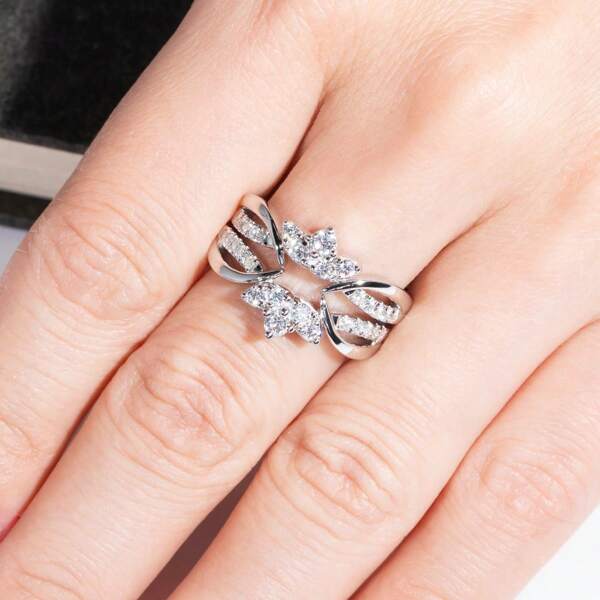 ANU JEWEL خاتم خطوبة/زواج من الفضة الإسترليني 925 مع تاج من موسانيت 2.5مم، مناسب للهدايا