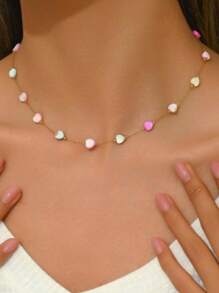 1pc Cute Heart Shaped Stainless Steel Beaded Necklace, Suitable For Date Wear Or As Valentine's Day Gift For Lover