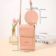 2pcs Women's Phone Wallet Set, Touch Screen Phone Pouch With Round Coin Purse, Fashion Mini Flip Multifunctional Crossbody Wallet Bag With Card Slots, Suitable For Going Out, Party, Mother's Day, Back To School, Graduation Gifts - Baby Pink - View 10