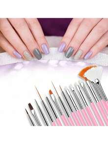 Bộ 15 cọ vẽ móng nghệ thuật, 15 cọ/gói gồm cọ quạt và cọ kẻ viền móng, bộ cọ vẽ móng màu hồng dành cho salon chuyên nghiệp và tự làm tại nhà, bộ dụng cụ thiết kế móng. - Hồng - Xem 7