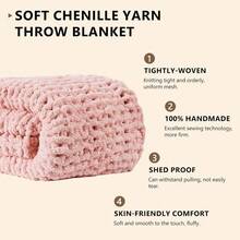 Chunky Knit Blanket - Soft Chenille Yarn Throws 40x50: Handmade Thick Cable Crochet Blanket - Large Chunky Yarn Rope Knot Throw For Couch, Sofa, Bed Home Decor - 粉色 - 查看 2