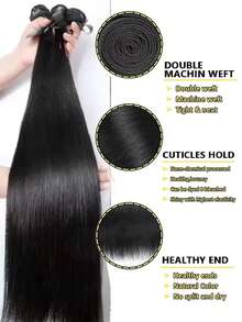 Uveous Brazilian Straight Bundles Human Hair 16 18 20 Inch, 12A Grade, 100% Unprocessed Virgin Human Hair Extensions, Natural Black (10-34) - Natural Black - View 5