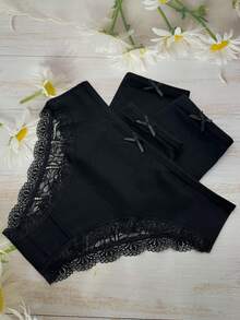 4pcs/Set Plus Size Women's Sexy Lace Trim Hollow Breathable Panties, Suitable For Mothers, Wives, Female Friends - Black - View 3